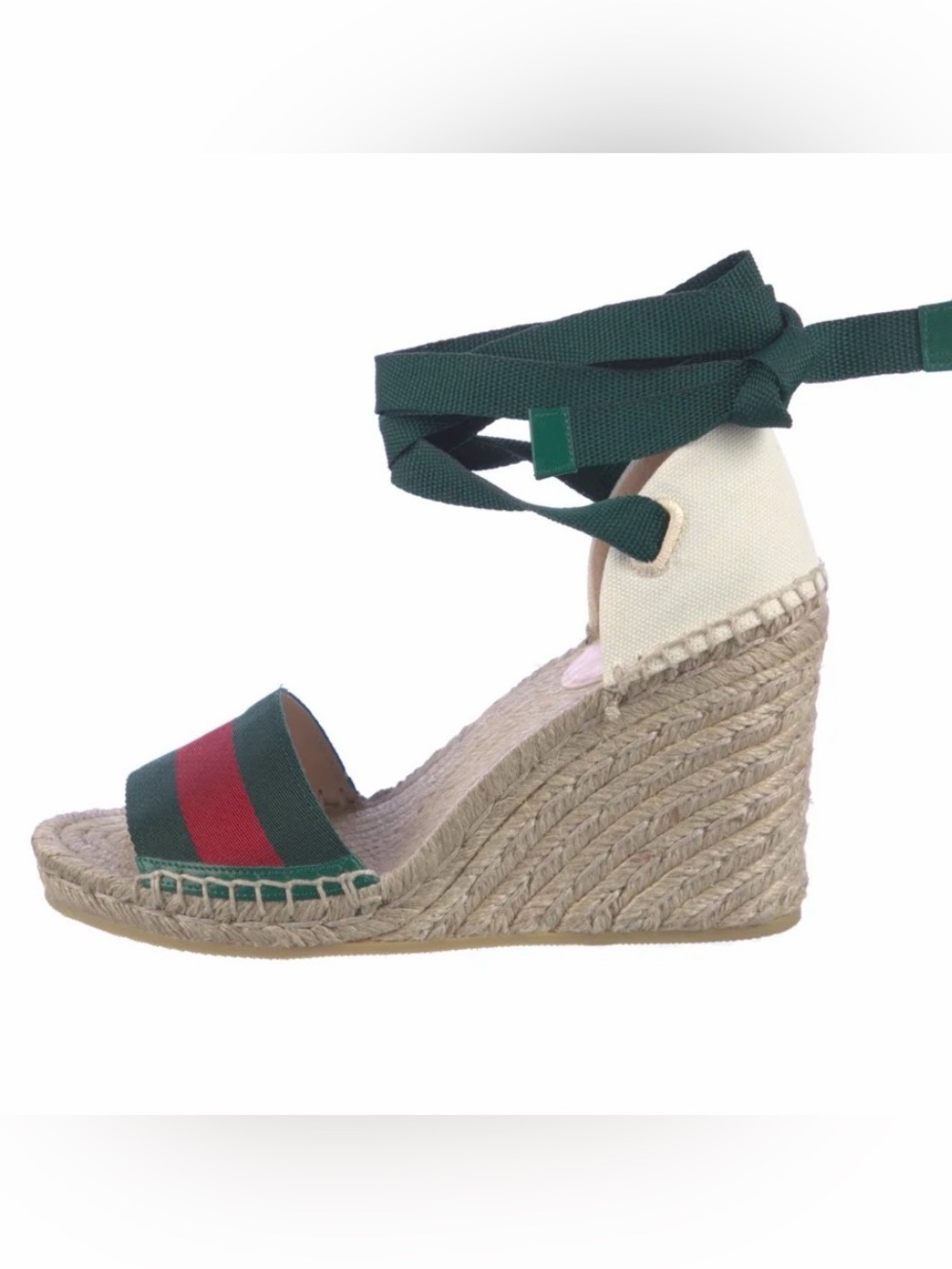 Gucci Lilibeth Web espadrille wedge sandals Sz 38